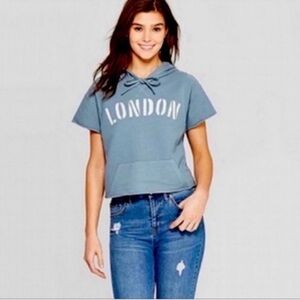 Grayson Thread Cropped hoodie/top/sweatshirt Sz S gray Blue London Front Print